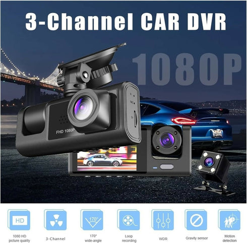 Triple-Lens HD Dash Cam In-Car Hidden Triple-Camera System for Rideshare